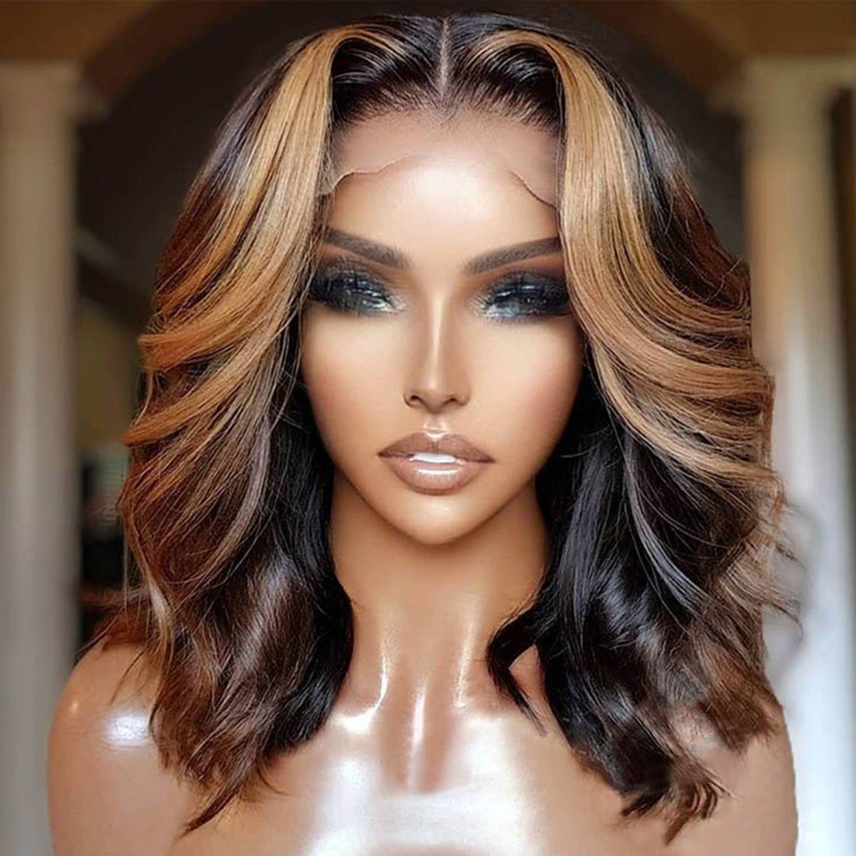 Highlight Shoulder Length Wig Body Wave Lace Front Wig