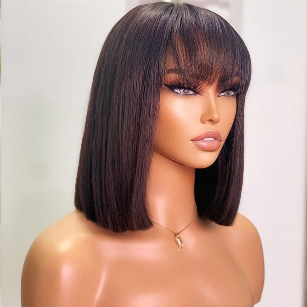 Straight Hair Short Bob Wigs with Bangs 150% Density