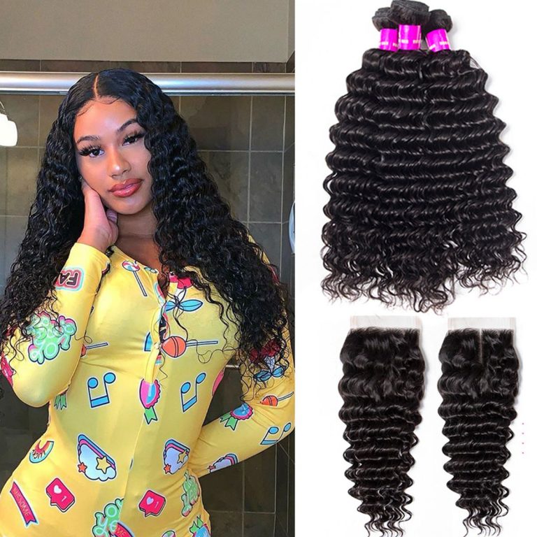 Brazilian Deep Wave With Closure Tinashe Hair Deep Curly 3 Bundles With Closure 100% Virgin Human Hair