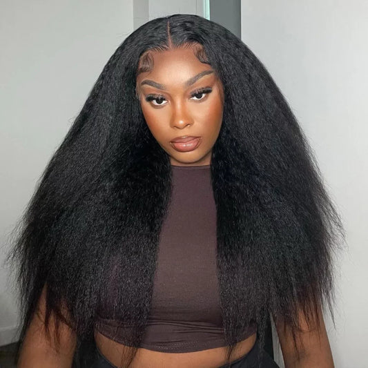 Kinky Straight 13×4 HD Lace Frontal Wig Seamless Blend Human Hair Wig