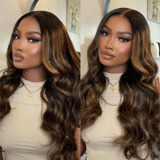 Highlight Honey Brown Body Wave 6×5 13×4 Glueless HD Lace Front Wigs Human Hair