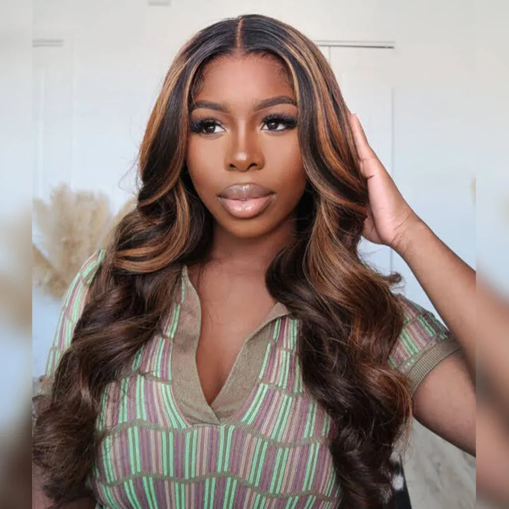 Highlight Honey Brown Body Wave 6×5 13×4 Glueless HD Lace Front Wigs Human Hair