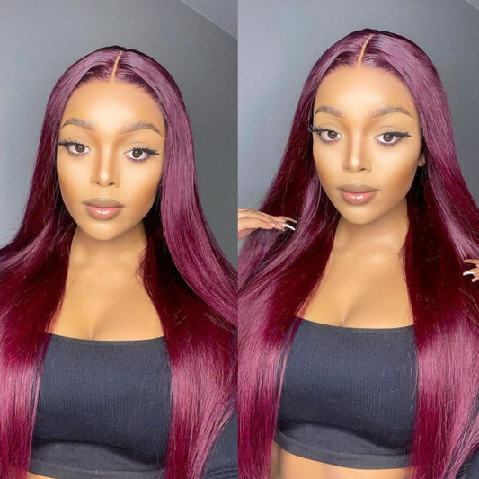 99J Color Burgundy Straight Hair Glueless Human Hair Lace Wig