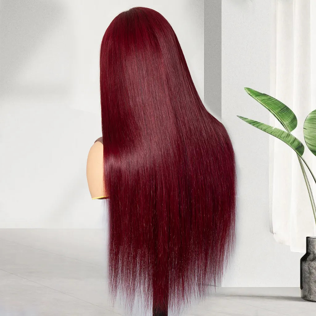 99J Color Burgundy Straight Hair Glueless Human Hair Lace Wig