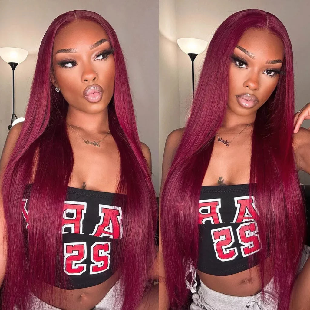 99J Color Burgundy Straight Hair Glueless Human Hair Lace Wig