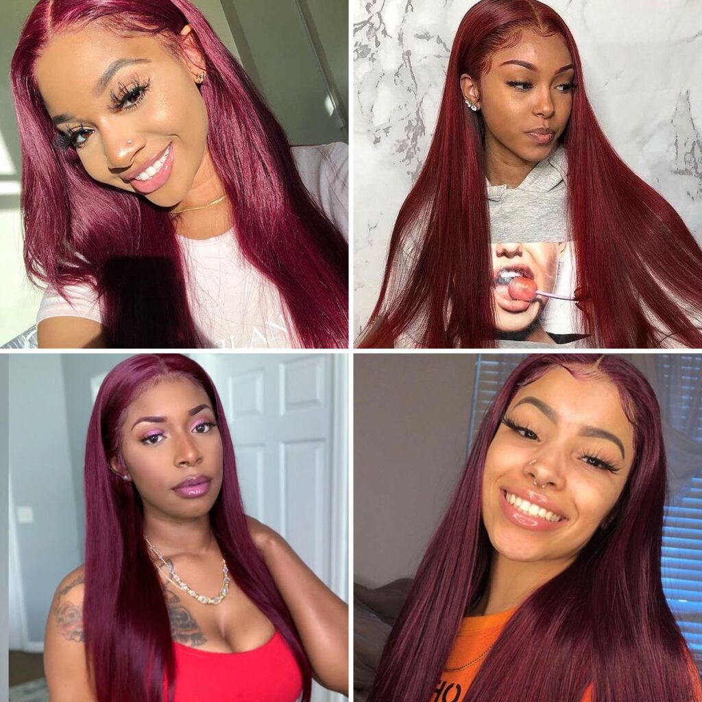 99J Color Burgundy Straight Hair Glueless Human Hair Lace Wig