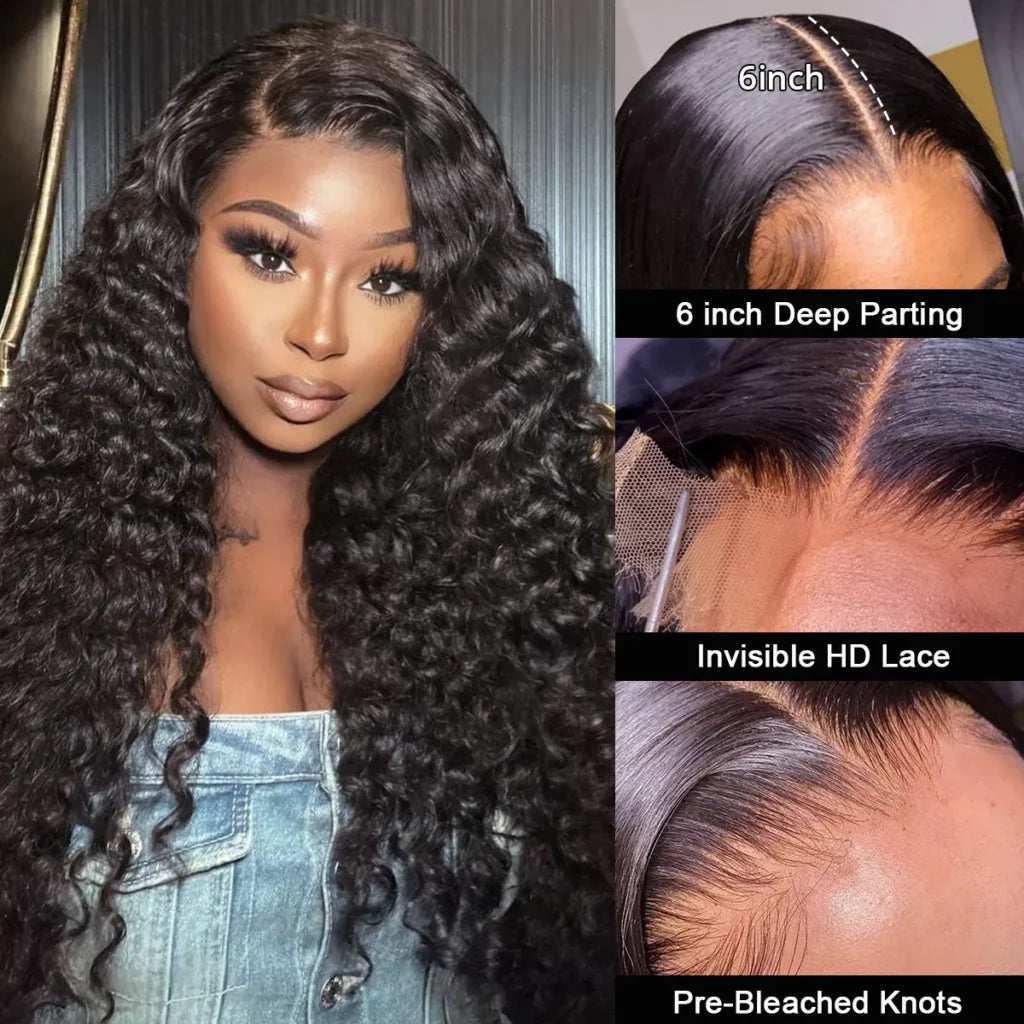 Deep Wave 13×6 HD Lace Wig Pre-Bleached Knots Glueless Human Hair Wigs Undetectable Lace