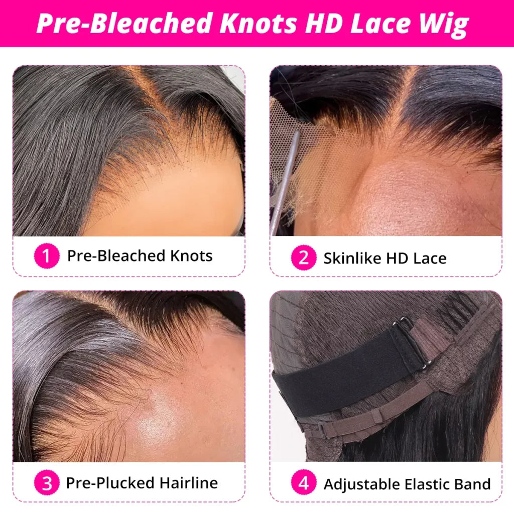 Deep Wave 13×6 HD Lace Wig Pre-Bleached Knots Glueless Human Hair Wigs Undetectable Lace