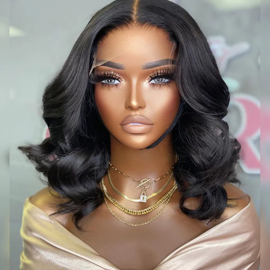 Glueless Short Loose Body Wave Bob Wig Pre-Cut 6×5 Lace Closure Wig Shoulder Length Bleached Knots