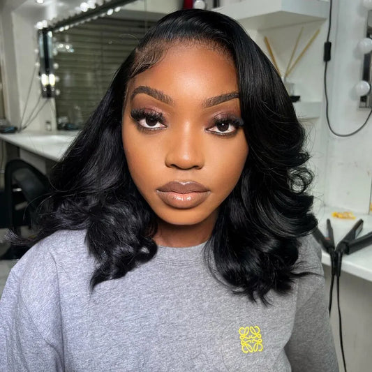 Glueless Short Loose Body Wave Bob Wig Pre-Cut 6×5 Lace Closure Wig Shoulder Length Bleached Knots