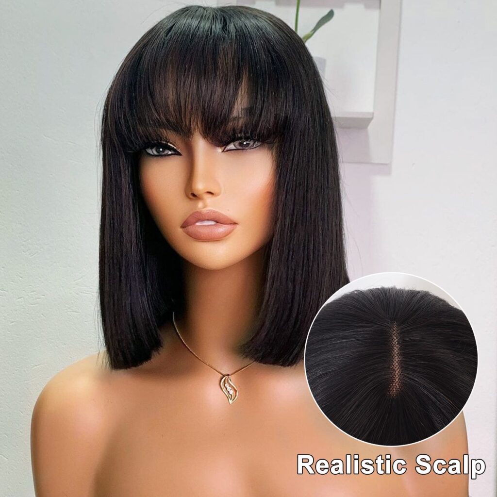 Put On & Go Straight Bob Wig With Bangs Minimalist Undetectable HD Lace Realistic Scalp